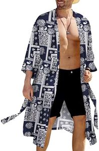 COOFANDY Men's Lightweight Kimono Robe Japanese Bathrobes Open Front Long Cardigan Cloak with Belt, Navy, XX-Large