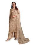 RUDRAPRAYAG Women's Net Pakistani Salwar Suit Set With Dupatta (4633-A_Beige_Free Size)