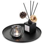 Romadedi Round Decorative Black Tray - Metal Candle Trays for Coffee Table Decor Candle Holders Plate for Centerpiece Kitchen Counter Perfume Organiser Display Home Decorations, 28cm