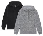 TEX2FIT 2-Pack Boys Full Zip Hoodies, Fleece Zip-up Hoodie Sweatshirt for Kids (2pcs Set) (Black/Light Grey Melange, Small (7-9yrs))