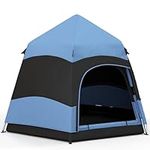 Outsunny Double Layer Dome Tent with Rainfly and Welded Floor, 4 Man Hexagon Pop Up Tent, Portable Camping Shelter with Hang Hook and Carry Bag, for Festival Hiking Family, Blue and Black