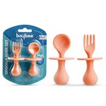 Baybee Silicone Baby Spoon Set for Baby Feeding, Non Toxic BPA Free Training Feeding Spoon & Fork Set, Food Grade Silicone Handle | Baby Feeding Spoons | Feeding Spoon Set for toddlers (Silicone Pink)