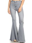 Anna-Kaci Women's Fashion High Waist Long Denim Bell Bottom Jeans Flared Pants, Grey, Medium