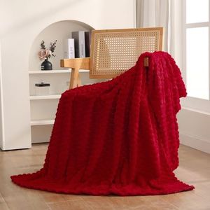 Red Throw Blanket 50"×60" inches Fuzzy 3D Jacquard Decorative Flannel Fleece Super Soft Plush Cozy Blanket for Couch Sofa Chair Lightweight