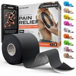 Kinesiology Tape - Waterproof Athletic Sports Tape for Knee, Shoulder, Arm & Back Support | 3-5 Day Adhesion, Hypoallergenic & Latex-Free + Taping Guide (Uncut, 2" x16.4ft Roll, Midnight Black)