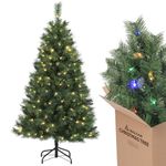 SALCAR 5ft Pre-lit Christmas Tree, Realistic Artificial Christmas Tree with LED String Lights & Remote Control, Xmas Tree with Warm White & Multicolor LED Lights, Quick Setup Christmas Decoration