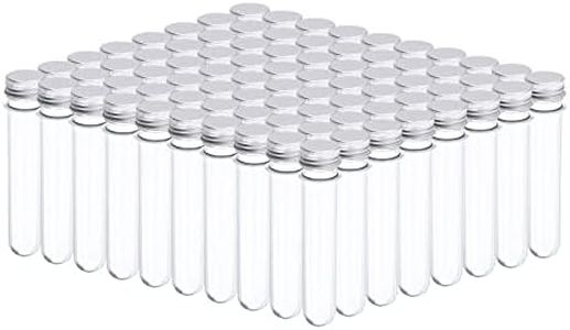 PATIKIL 80Pcs 45ml Plastic Test Tube with Screw Caps, 140x25mm Tubes Aluminum Lid, for Scientific Experiments Party Decoration Candy Bead Storage Bath Salt