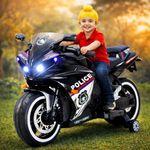 LITTLE PUP 12V Battery Operated Ride on Bike for Kids of Age 2 to 8 Years- Electric Rechargeable Kids Bike with Hand Race, Music,Led Lights - (Black)