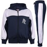 Kids Unisex Tracksuit Contrast Panelled Fleece Hoodie & Bottom - T.S A2Z 704 Navy 11-12