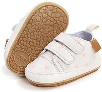BABSMULY Baby Boys Girls Shoes Non-Slip Rubber Sole High-Top PU Leather Sneakers Infant First Walking Shoes Toddler Crib Newborn Loafers Flats.(White-Pink, 12-18 Months)