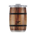 ORCA Barrel 12oz | Temperature Insulated, Stainless Steel Tumbler with a Classy Wood Grain Print, for Whiskey, Beer, or Coffee — Dark Oak