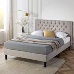 Zinus Queen Bed Frame Misty Bed Mattress Base, Light Grey | Upholstered Button Tufted Fabric Platform | Bedroom Furniture