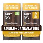 Every Man Jack Amber + Sandalwood Men’s Deodorant - Stay Fresh with Aluminum Free Deodorant For all Skin Types - Odor Crushing, Long Lasting, with Naturally Derived Ingredients - 85g (2 Pack)