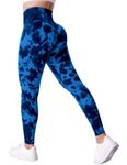 ZAAYO Sport Leggings for Women Tie Dye High Waist Gym Leggings Scrunch Boom Booty Leggings for Yoga Gym Workout Fitness Black Blue L