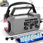 10000mAh Emergency Radio with NOAA Weather Alert,Portable Solar Hand Crank AM FM Radio for Survival,SOS Alarm and LED Flashlight & Reading Light for Outdoor Camping Hurricane Storm (Gray)