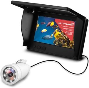 Pyle 4.3'' Portable LCD Monitor Underwater Fishing Camera - 1000TVL Waterproof Fish Finder with 12 Infrared LED Lights, IP68 Water-Resistant, Ice/Ocean/Lake Fishing, Carrying Case Included (Black)