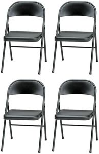 MECO Sudden Comfort All Steel Folding Chair Set with Steel Frame and Contoured Backrest for Indoor or Outdoor Events, Black Lace (Set of 4)