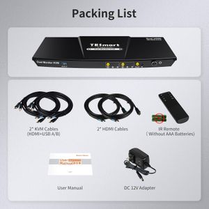 TESmart Dual Monitor HDMI KVM Switch – 2PC, 4K@60Hz, USB 3.0, Audio/Mic