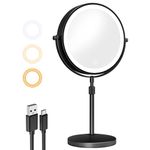 Terawetre 10X Magnifying Makeup Mirror with light, 8’’ Double Sided 3X / 10X Magnifying Tabletop Mirror with High Definition, 360° Rotation Vanity Mirror for Dressing Table, Desk, Bathroom, Bedroom