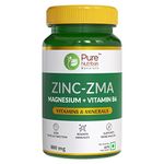 Pure Nutrition Zinc ZMA (Zinc Magnesium Aspartate & Vitamin B6) 800mg for Men & Women | Nightime Muscle Recovery Supplement | Boosts Muscle & Bone Strength | Improves Sleep Quality | 60 Veg Tablets