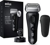 Braun Series 8 Men's Electric Shaver, Beard Razor with Precision Trimmer, Sonic Technology, 40° Head and 3-in-1 Head, Case, Rechargeable, Cordless, 8410 S, Black