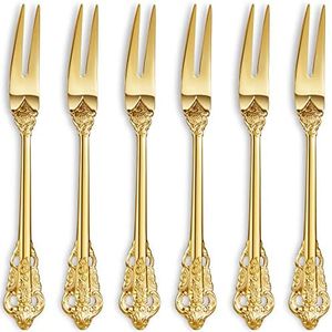 KEAWELL Luxury 6.3" Food Fork/Seafood Forks 18/10 Stainless Steel, Set of 6, Fruit Picks/Cocktail Forks/Charcuterie Accessories/Cocktail Picks for Appetizer, Cocktail, Pastry, Dessert (Gold)