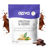 OZiva Protein & Herbs for Men for Muscle Building, Recovery and Stamina | Protein Powder for Men with 23g Whey Protein Isolate, 5.5 BCAAs, No Added Sugar, Certified Clean, chocolate 2lb