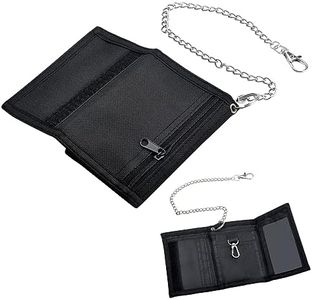 DAWRIS Slim Boys Wallet Trifold Wallets with Chain Clip Zipper Fabric Wallet for Paper Currency Coins Bank Cards Key Handy Velcro Purse for Travel Sports for Teenagers Kids Boys Men, Black,