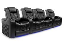 Valencia Tuscany Home Theater Seating | Premium Top Grain Italian Nappa 11000 Leather, Power Reclining, Power Lumbar Support, Power Headrest (Row of 4 Loveseat Center, Black)