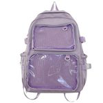 YeGang Ita Bag with Clear Windows for Women Teens- Kawaii JK Pin Display Backpack Cute Aesthetic Large School Bag Casual Daypack Heavy Duty Bookbag Anime Cosplay Gifts (Purple)