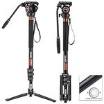 Cayer Professional Camera Monopod with Feet, 71"/181cm Telescopic Portable Aluminum Travel Monopod & Pan Tilt Fluid Head & Removable Tripod Base for DSLR Camera Camcorder, Max Load 13.2lb/6Kg,FP34DV