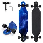 TLHB Longboard Skateboard, 41 Inch Drop Through Longboard Complete 9-Ply Nature Maple Premium Cruiser Long Board for Adults, Teens and Kids - High-Speed Bearings & T-Tool-Night Sky