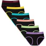 INNERSY Teen Knickers Soft Cotton Girls Pants Stretch Sports Underwear Neon Black Briefs 6 Packs (14-16 Years, Colourful Black)