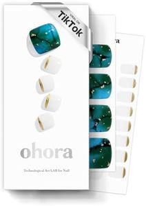 ohora Semi Cured Gel Nail Strips (P Tide Pool) - Blue/White, Patterned, Works with UV/LED Lamps, Salon-Quality, Long Lasting, Easy to Apply & Remove - Includes 2 Prep Pads, Nail File & Wooden Stick