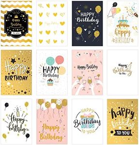 Edition Seidel Lot de 12 cartes d'anniversaire de qualité supérieure avec gaufrage doré et enveloppes - Cartes de vœux d'anniversaire pour homme et femme - Cartes Happy Birthday Billet
