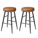 VASAGLE Echo Collection Bar Stools Set of 2, Kitchen Counter Stools, Breakfast Stools, Synthetic Leather with Stitching, 24.8-Inch Tall, Home Bar Dining Room, Easy Assembly, Caramel Brown ULBC080K01