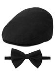 A&J DESIGN Flat Cap for Baby Newsboy Hats Golf Wedding Driver Cap with Bow Tie Set Dark Black 4-5T