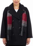 LONDON FOG Women's Double Breasted Peacoat with Scarf Pea Coat, Black, Large