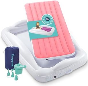 Hiccapop Inflatable Toddler Travel Bed with Safety Bumpers [4-Sided], Portable Toddler Bed for Kids, Toddler Air Mattress, Kids Air Mattress - Pink