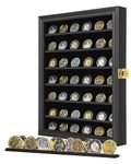 Jinchuan Military Challenge Coin Display Case Lockable Cabinet Rack Holder Shadow Box with Removable 2 Grooves Shelves and Anti Fade Acrylic Glass for Casino Poker Chips Collectibles (Large-Black)