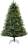 Christmas Tree World | 7ft Artificial Pre-lit Woodland Pine | Natural and Realistic Look with Bushy and Luxury Quality PVC Tips | Easy to Assemble and Take Down | 140cm Diameter