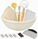 Koackl Sourdough Bread Starter Kit, 9 Inch Round Banneton Proofing Basket with Cloth Liners, Dough Scrapers, Dough Whisk, Dough Cutter, Bread Lame for Making Baking Fermentation