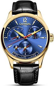 TEINTOP Carnival Men's Watch Complications Power Reserve Display Dual Time Zone, Gold Blue, Wrist watch