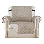 H.VERSAILTEX Reversible Quilted Chair Cover Washable Couch Covers for Dogs Water Resistant Furniture Covers with Elastic Strap Pet Chair Cover for Furniture(Armchair, Khaki/Beige)