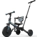 besrey 4 in 1 Toddler Bike, Toddler Tricycle for 1-3 Year Old, Trike with Push Handle, Backrest and Safety Belt, Birthday Gifts and Toys for Boys and Girls, Balance Bike (Gray)