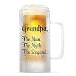 GALVANOX Freezer Beer Mug Gift for GRANDPA (1-Pint) Double Walled Freezable Drinking Glass with Handle, Insulated Ice Wall Frozen Cup for Christmas, Best Grampa Birthday (16oz, Gift Boxed)