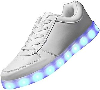 USB Adult Light Up Shoes Rechargeable Flashing Low Top LED Shoes Unisex Sports Dancing Sneakers, White, 7.5 Women/6.5 Men