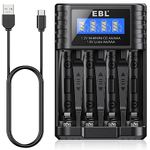 EBL Smart Rapid AA AAA Rechargeable Battery Charger, Type-C Fast Charging for 1.5V Li-ion & 1.2V NiMH/NiCD, Independent Slot & Intelligent LCD Display, 4 Slots Compact Design