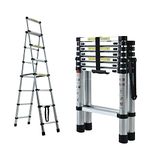 Aluminium Ladder 8FT, 6+7 Telescoping Extension Ladder, A-Frame Folding Ladder Heavy Duty Lightweight Step Ladder, 330lb Load Capacity, Anti-Slip Feet, Wide Step, for Lamp Repair, Clean