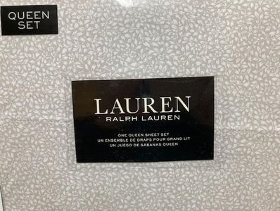 Lauren Ralph Lauren Fog Leaf Floral 4P Extra Deep Queen Sheet Set Crisp Cotton Cream tan Grey
